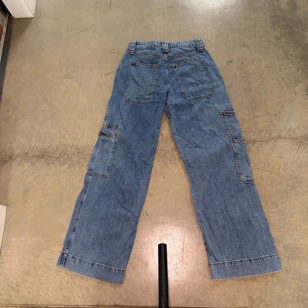 Wild Fable Cargo Jeans Womens 2 Medium Blue Excellent High Rise Wide Leg Utility - Picture 2 of 6